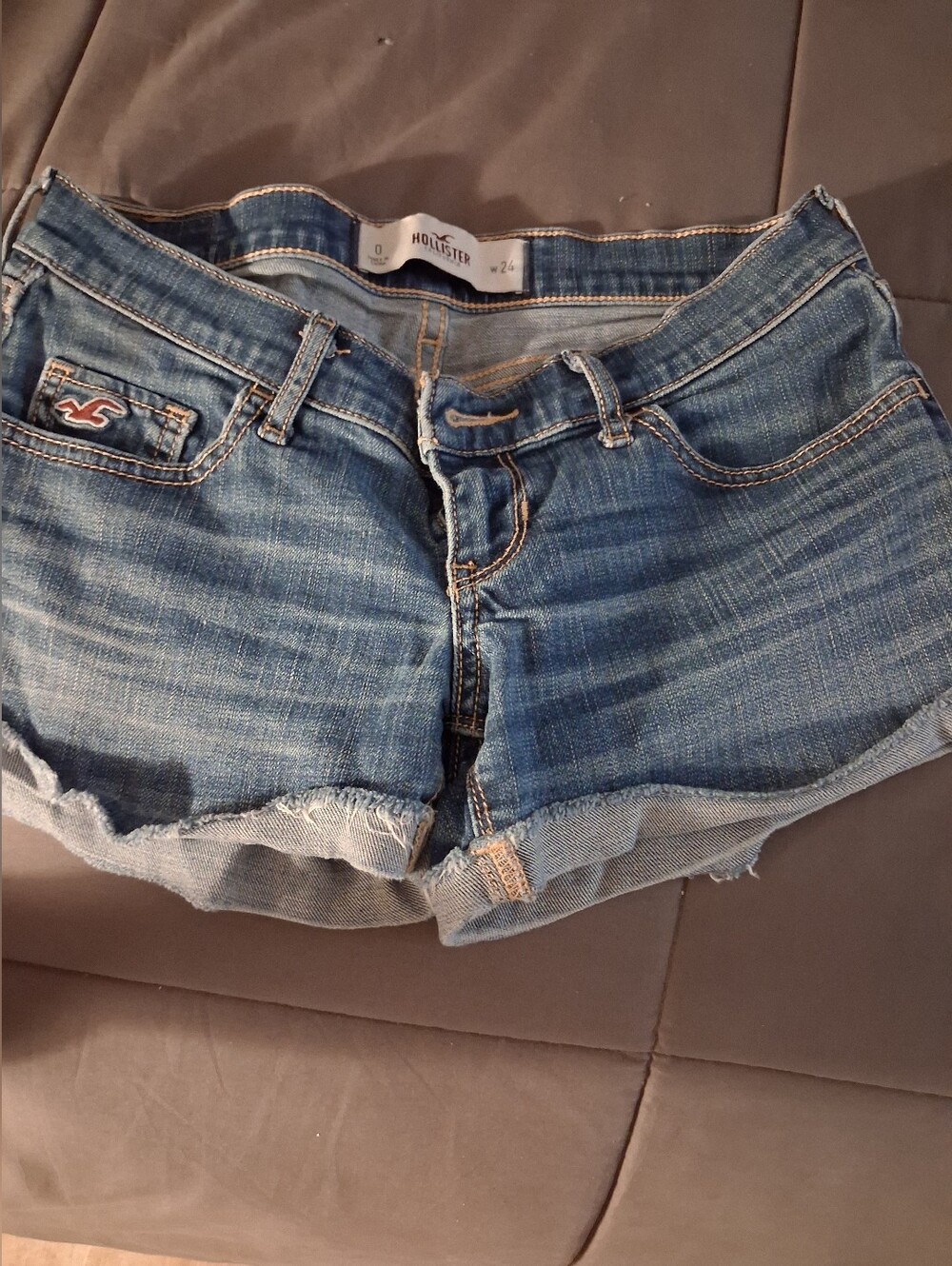 Hollister Women's Dark Blue Distressed Denim Cutoff Shorts